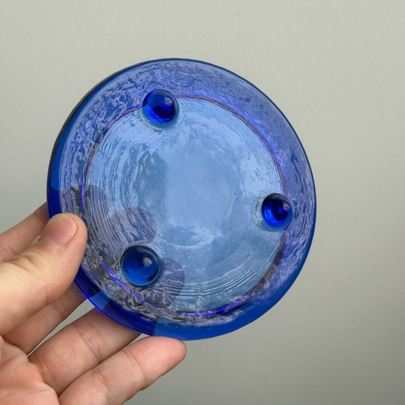Vintage Cobalt Blue Glass Small Trinket Dish Tray Tealight Candle Holder - Picture 6 of 16